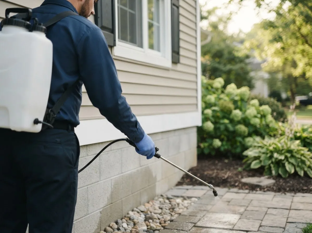 Pest control technician inspecting a home in Cherryfield, ME
